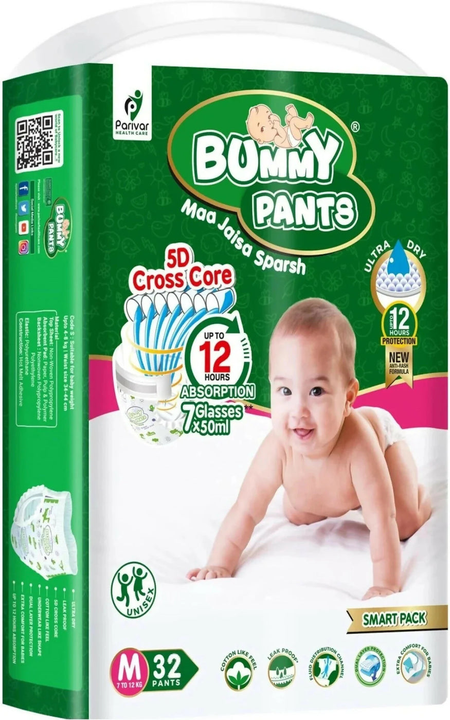 Baby Diaper Pants with 360° Leakproof & Rash-Free Comfort - Medium 32